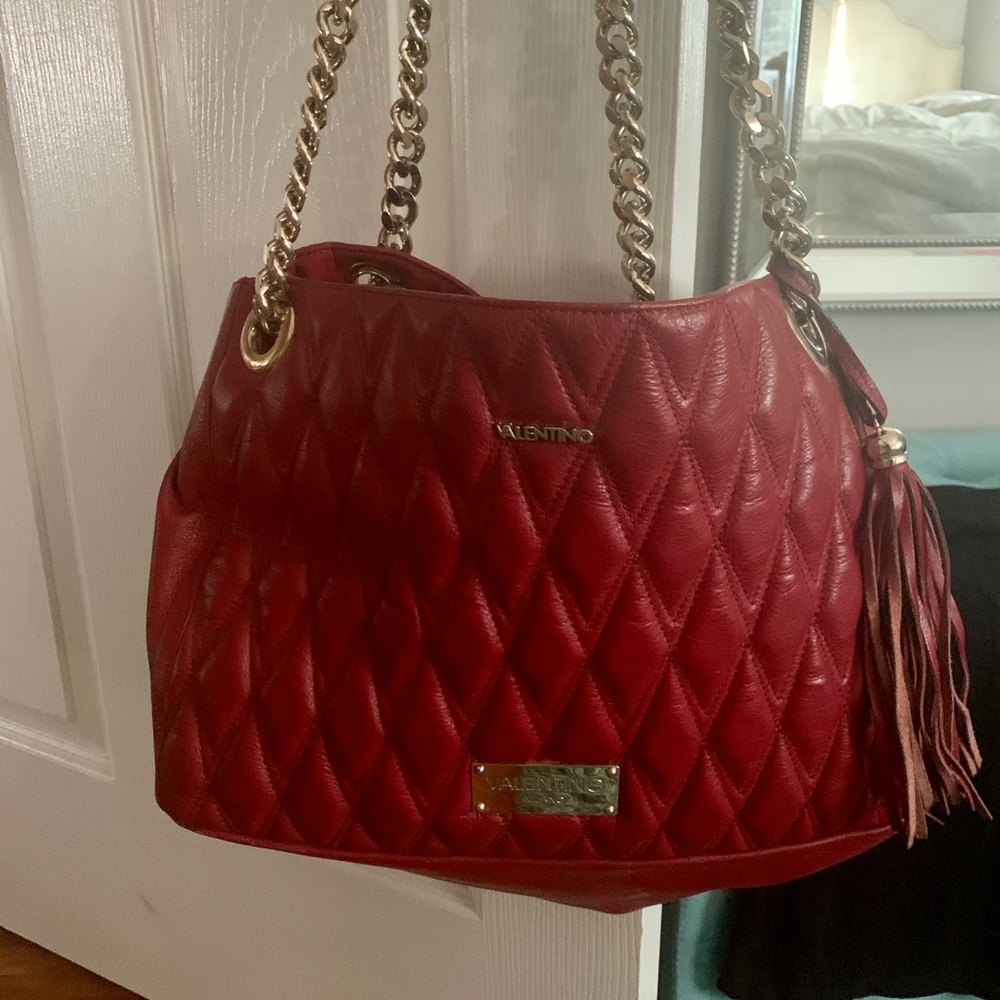 Authentic Valentino red leather bag tote ..Beautiful!!